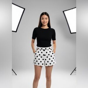 High-Waist Polka Dot Mini Shorts - White with Black Dots